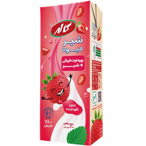 کاله شیر میوه ای توت فرنگی همراه با پوره میوه (200 میل)