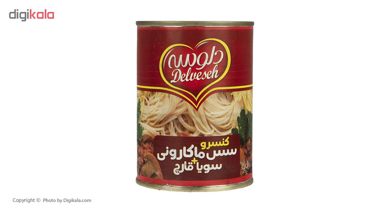 دلوسه کنسرو سس ماکارونی با سویا و قارچ 380 گرم